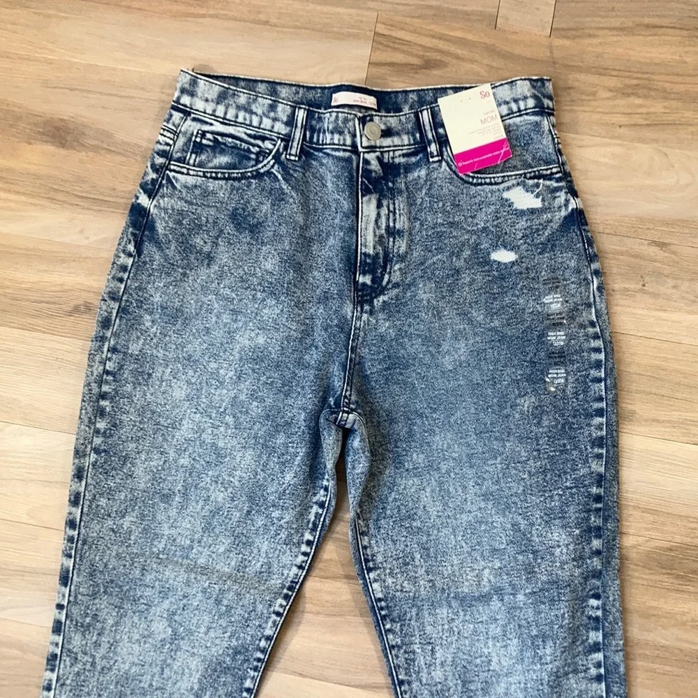 SO high rise MOM JEAN acid wash denim raw edge hem retro jean size 11 / 30 - Picture 4 of 16